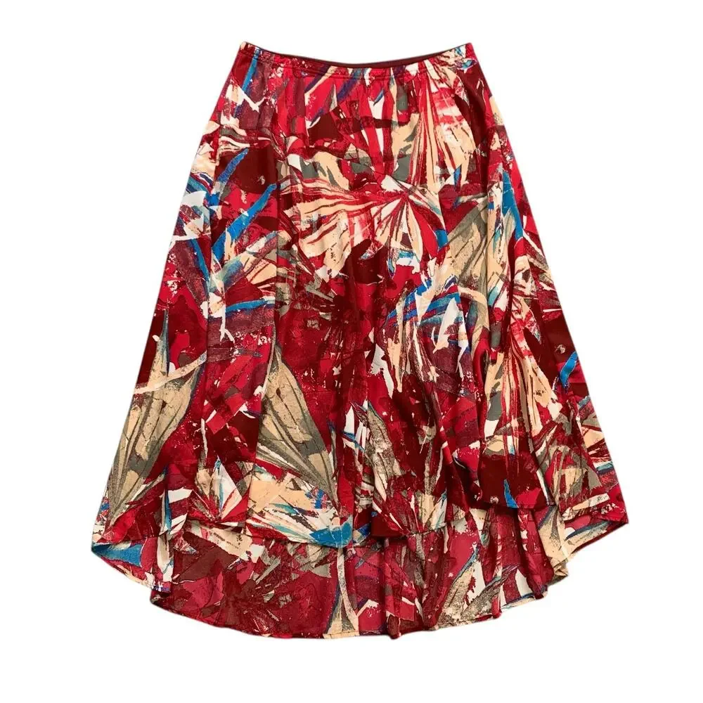 Bob Mackie Skirt Womens L Large Abstract Red Wearable Art Pull On High Low Midi